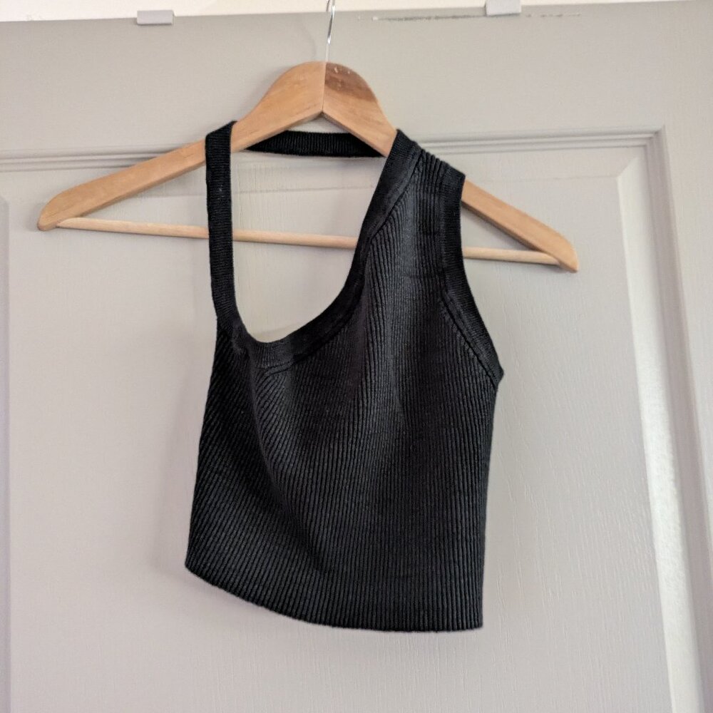 Jacquemus Black Ribbed Asymmetric Crop Top